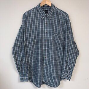 Arrow Mens Wrinkle-Free Plaid Dress Shirt XL 17 - 17.5 Blue & Green Polyester/Co